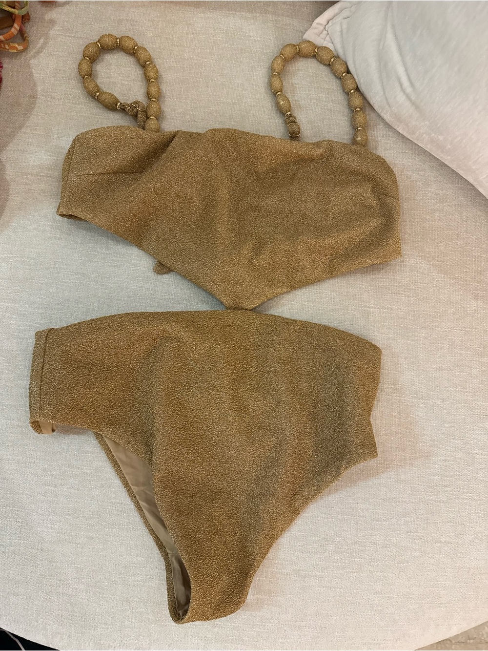 Beaded Strap Two-Piece Bikini in Shimmery Brown NWOT